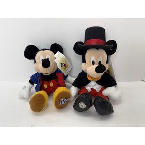 2 Vintage Mickey Mouse Disney World Bean Bag Plush New Years & 30th Anniversary